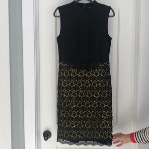 Mock-Neck, Sleeveless Black Lace Cocktail Dress.